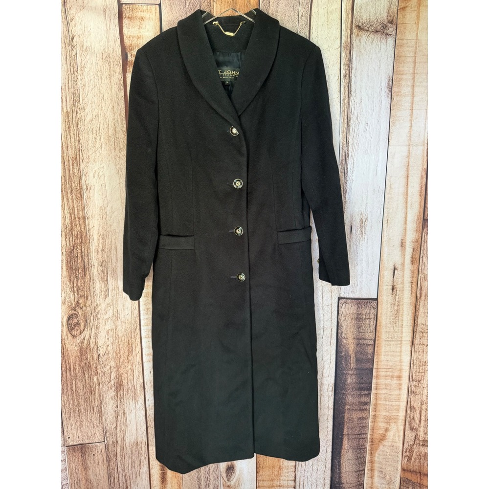 St. John Coat Collection Vintage 90s Cashmere Wool Black Long Coat Long Size 14